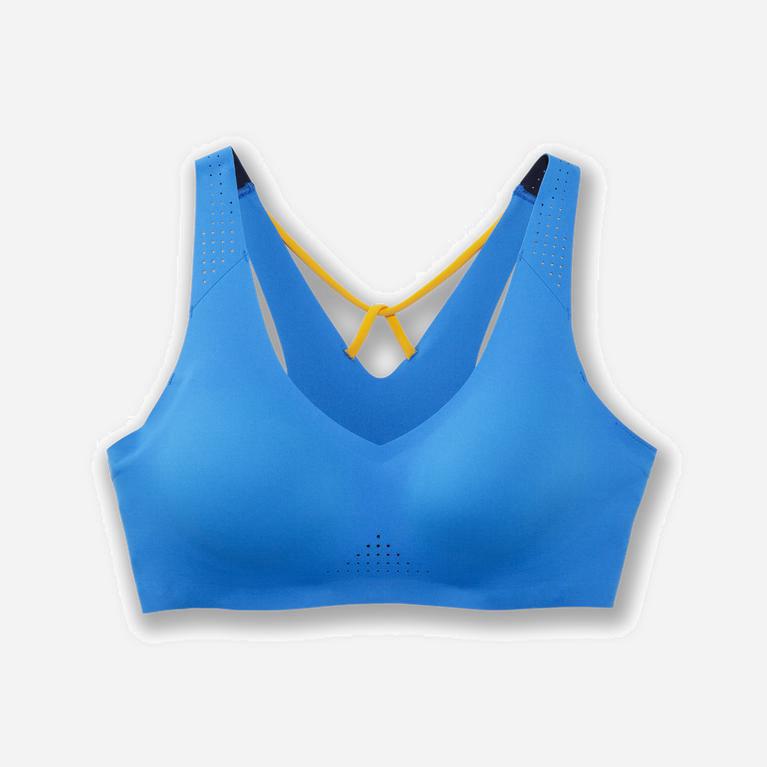 Brooks Dare V Neck NZ - Women's Running Bra - Blue Bolt/Saffron/Yellow (62470-IMXK)